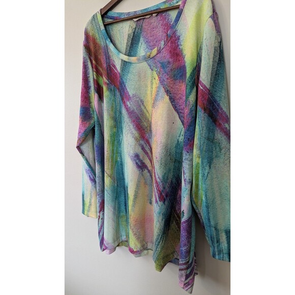 Soft Surroundings Dale Tunic Top 3X Splash Artsy Paint Long Sleeve Stretch - Picture 3 of 9